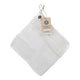 Gray exfoliating body cloth with a tag on a white background. Made from the agave plant.