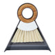 Cleaning brush with bamboo handle and grey dustpan on a white background