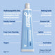 Tube of Grants toothpaste with features listed on a blue background.