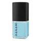 Blue nail polish bottle with black cap on a white background