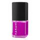 Pink nail polish bottle with black cap on a white background