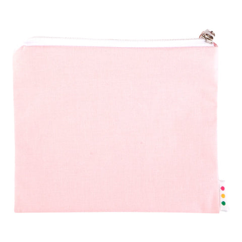 hannah Waterproof Mini Wet Bag, ideal for carrying 1-2 smaller liners or pads. Approx. 13cm x 14.5cm. Features a waterproof lining with a zipper closure, making it the perfect travel size. Light pink coloured bag.