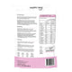 The back of a Happy Way pouch showing product information, ingredients, directions, nutrition facts, and a barcode on a white background.