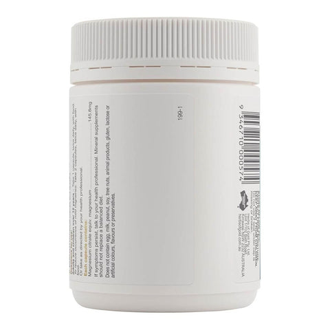 Back of magnesium citrate 900 showing label.