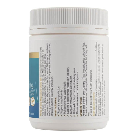 Side of magnesium citrate 900 showing label.