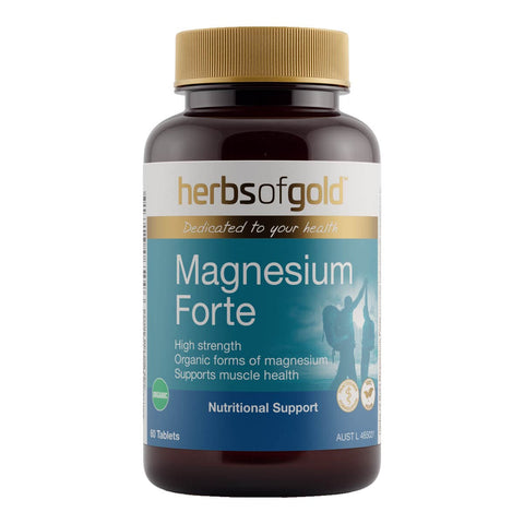 Herbs of Gold Magnesium Forte supplement bottle on a white background
