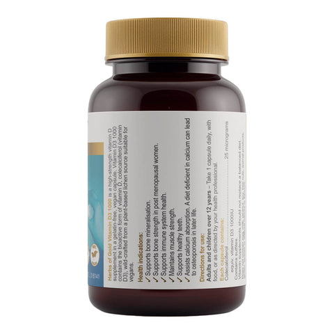 Vitamin supplement bottle with gold cap on a white background.
