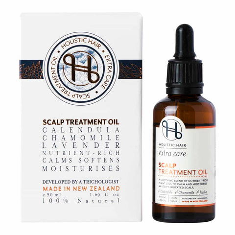 Holistic Hair Extra Care Scalp Treatment Oil bottle and packaging on a white background