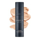 Bottle of INIKA Organic Liquid Foundation with a beige-coloured swatch behind it.