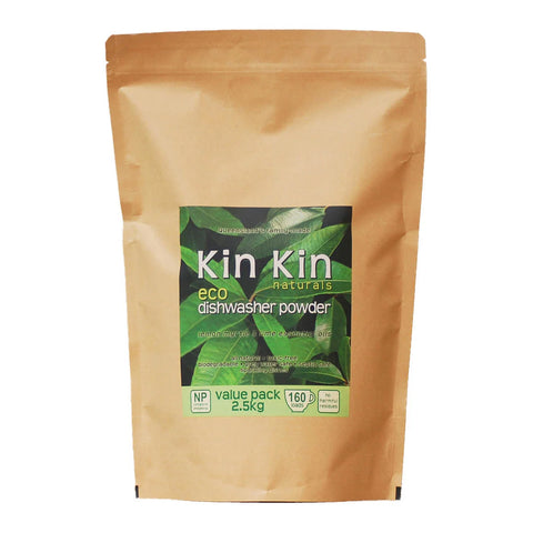 Kin Kin Naturals eco dishwasher powder 2.5kg packaging on a white background