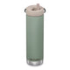 Front of Klean Kanteen TK Wide Insulated Water Bottle 592ml with Twist Cap - sea spray. Green bottle with beige twist cap.
