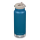 Klean Kanteen TK Wide Insulated Water Bottle 946ml with Twist Cap - Corsair. Blue bottle with beige lid & straw on a white background.