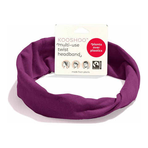 Kooshoo Twist Headband made from plants. Purple colour. Fairtrade cotton.