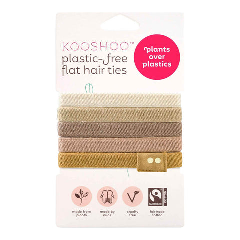 Pack of Kooshoo plastic-free flat hair ties on a white background