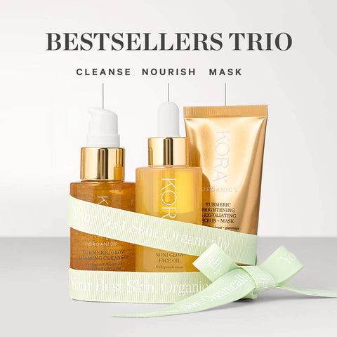 KORA Organics Best Sellers Trio wrapped in a green ribbon.