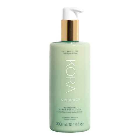 Kora Organics nourishing hand & body lotion 300ml bottle on a white background.