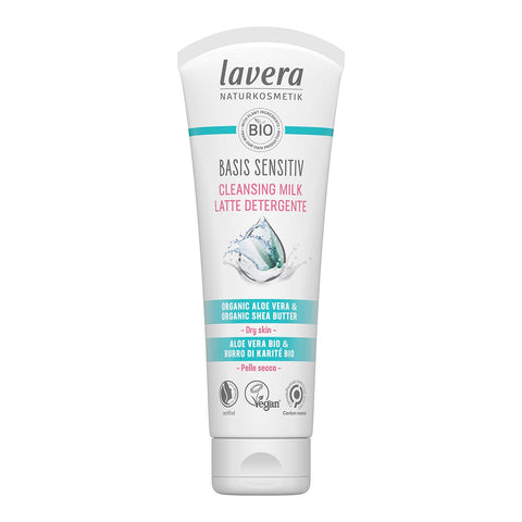 Tube of Lavera Basic Sensitiv Cleansing Milk 125ml on a white background.