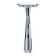 Silver safety razor on a white background