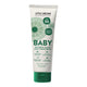 A tube of Little Urchin Baby Natural Clear Zinc Sunscreen SPF 50, featuring a white tube with green text and graphics, and a green cap.