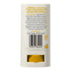The back of a white sunscreen stick container, showing product details, directions, a barcode, and text indicating chamomile and aloe vera fragrance-free sunscreen with zinc oxide 24.5% (w/w).