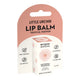A small lip balm tube in its retail hanger card. The packaging is dusty pink and white with black text.