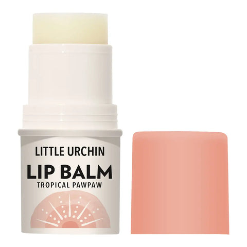 A stick of Little Urchin Lip Balm in Tropical Pawpaw, shown with the cap off.