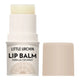 A white lip balm stick with the cap removed and placed beside it on a plain white background.
