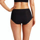 Person wearing black high-waisted underwear on a white background