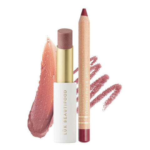 Luk Beautifood Recipe of a Lipstick Nude Berry Lipstick & Crayon Duo 2x3g with visible brand on a white background.