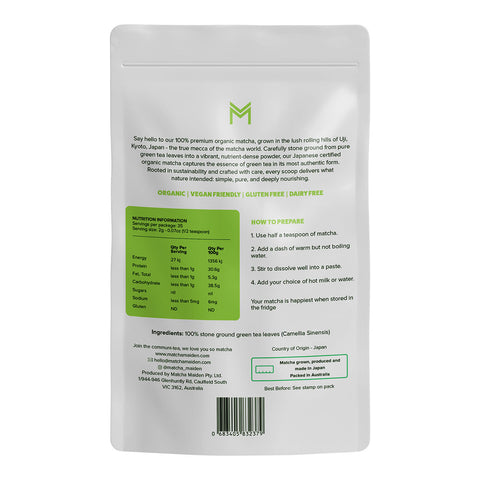 Tea package with nutritional information and preparation instructions on a white background