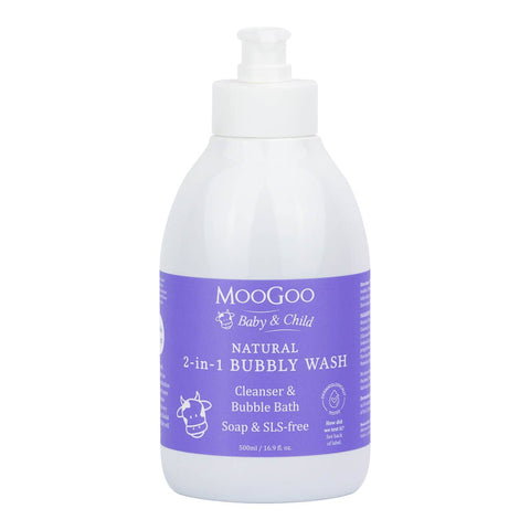 MooGoo Baby & Child 2-in-1 Bubbly Wash 500ml bottle on a white background