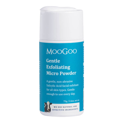 MooGoo Gentle Exfoliating Micro Powder container on a white background