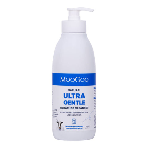 MooGoo Ultra Gentle Ceramide Cleanser 500ml bottle on a white background.