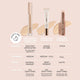 Concealer products with application methods and product details on a beige background.