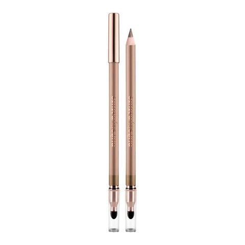 Two rose gold eye pencils with tan tips on a white background.