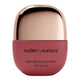 Nude by Nature dewy serum blush drops packaging with rose gold cap on a white background. Warm Rose - deep earthy pink colour.