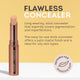 Nude by Nature concealer stick with product description on a yellow background.