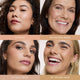 Four close-up views of a woman's face with tan skin tones.