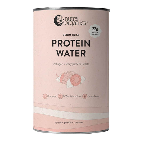 Can of Nutra Organics Protein Water - Berry Bliss 450g.