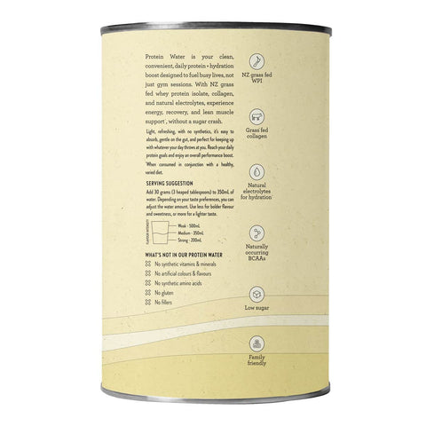 Nutra Organics Protein Water - Lemonade 450g container with nutritional information.