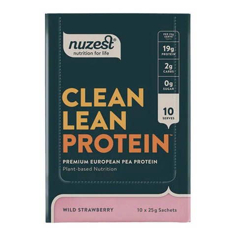Nuzest Clean Lean Protein packaging with teal and pink design.