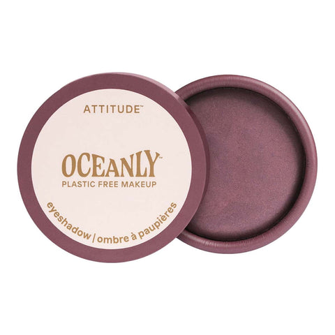 Oceanly plastic free eyeshadow - berry bliss shade with purple tones on a white background.