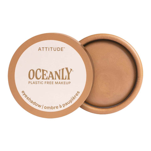 Oceanly plastic free eyeshadow - happy hour shade with light golden tones on a white background.