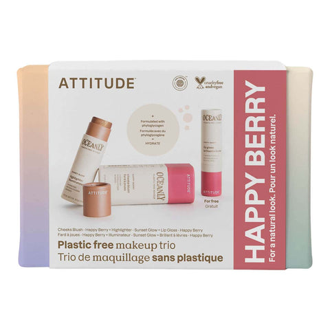 Oceanly Happy Berry Gift Set - plastic free makeup products x3. Blush, lip gloss & highlighter. 