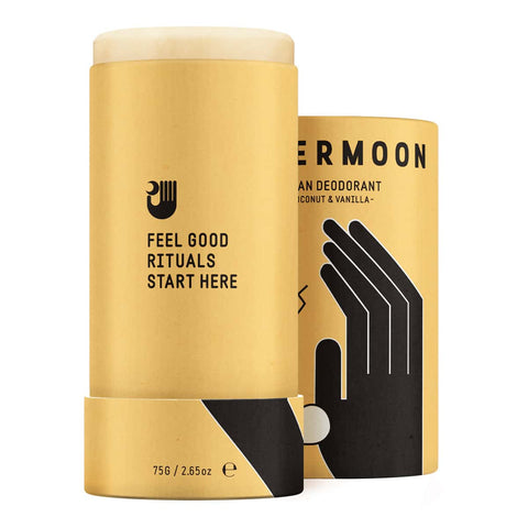 Papermoon Clean Deodorant -Coconut & Vanilla 75g stick and packaging on a white background.