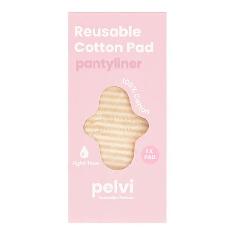 Front of Pelvi Reusable Cotton Pad Pantyliner. 1 x pad. 100% cotton. Australian owned company.