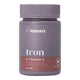 Bottle of iron & vitamin c tablets - purple and red design on a white background.