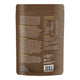 Back view of a brown package with text and nutrition information on a white background