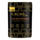 Cacao Gold cacao powder package with gold accents on a black background