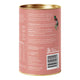Back of a pink canister of Power Super Foods Organic Nourish Drinking Chocolate 180g with gold lid containing text & branding on a white background.